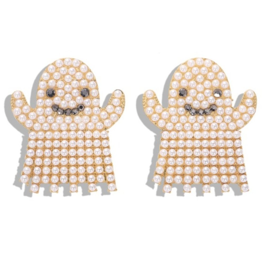 Friendly Ghost Halloween Pearl Drop Earrings